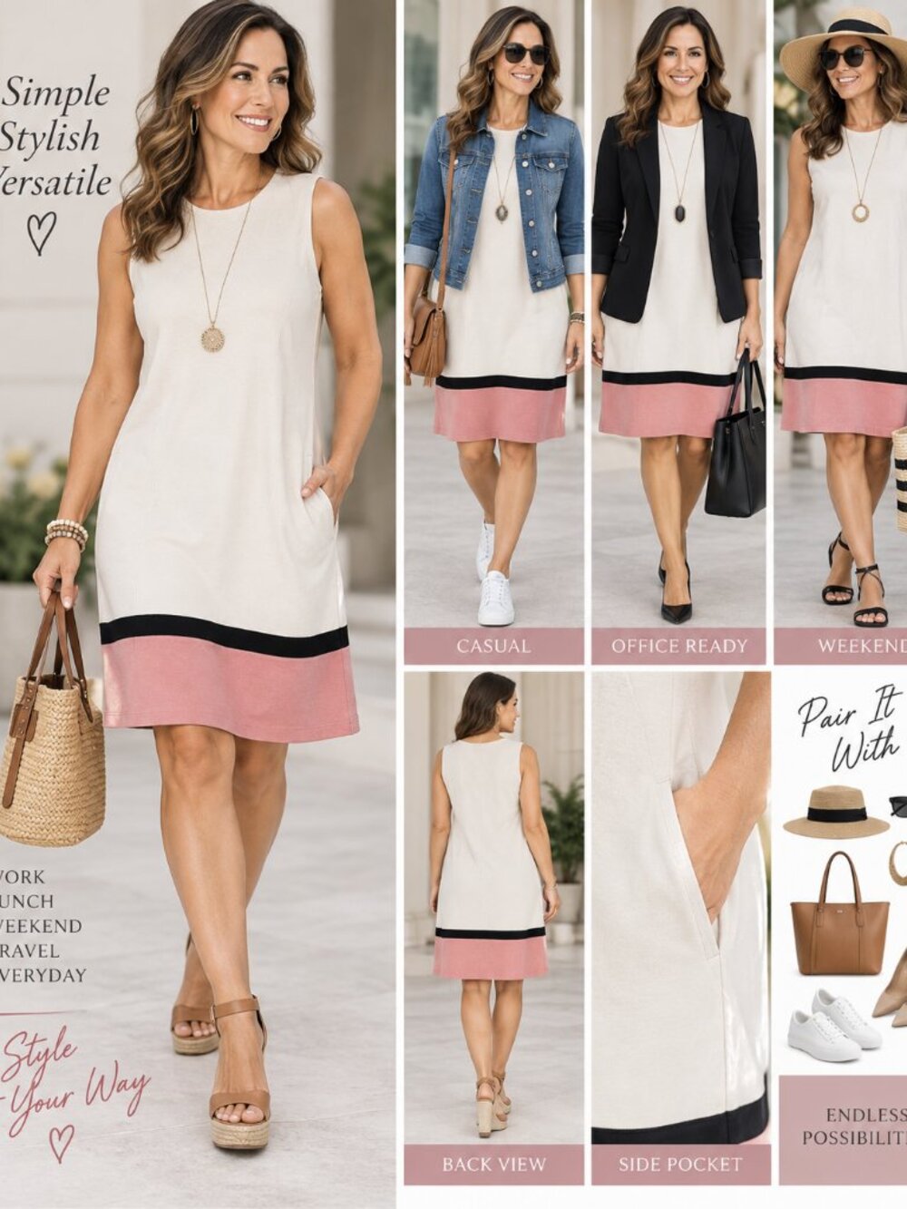New York & Company Pink & White Colorblock Dress – Size L